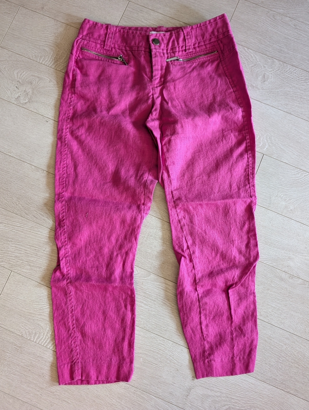 EUC Pink Cropped Linen Pants With Pockets And Gold Hardware